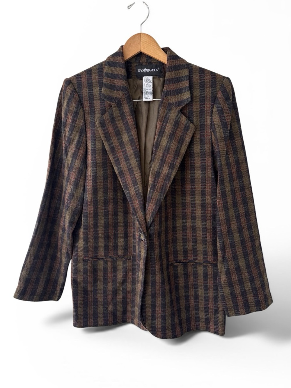 Vintage Sag Harbor Wool Blend Plaid Blazer Jacket Women’s 10